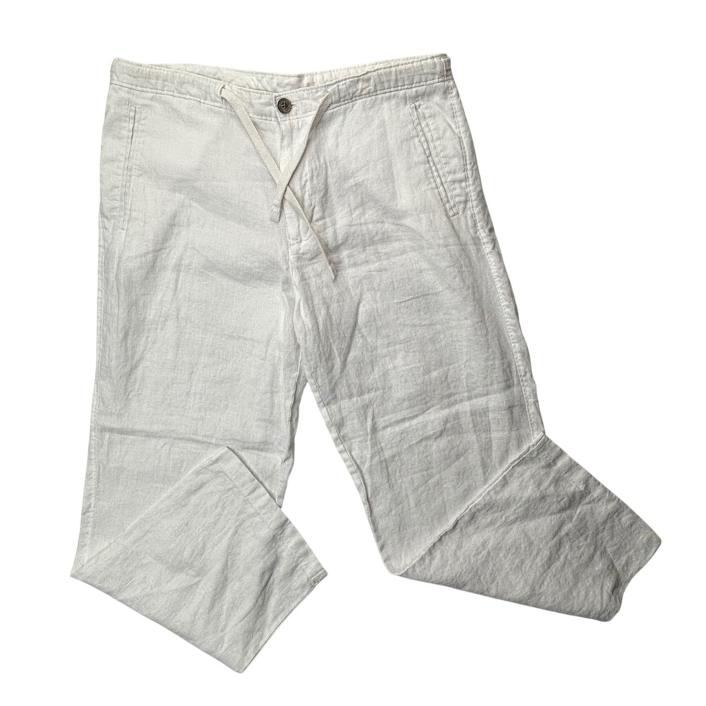 Tasso Elba Island Pants Men's 34 White 100% Linen Drawstring Straight Leg Beach - Picture 2 of 13